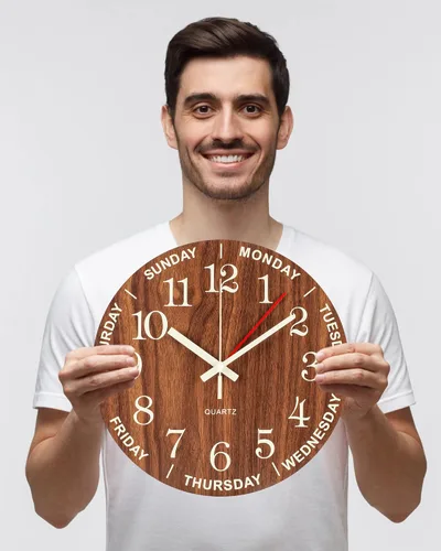 Miniatura 7 de BEW Reloj de día de la semana para personas mayores, pequeños relojes de pared que funcionan con pilas, silencioso, sin tictac, reloj analógico
