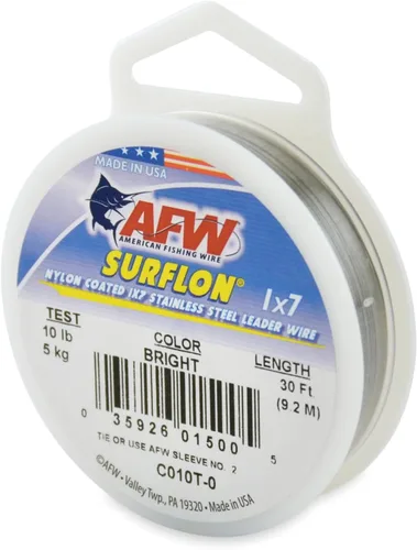 Miniatura 16 de Alambre de pesca americano Surflon recubierto de nailon 1x7 de acero inoxidable, línea líder de pesca para agua salada, prueba de 10 libras - prueba