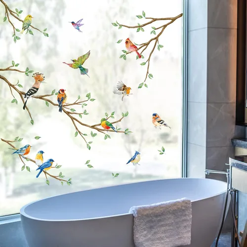 Miniatura 3 de Decalmile Pegatinas de vidrio anticolisión para ventana de colibrí y pájaro de doble cara de rama de árbol