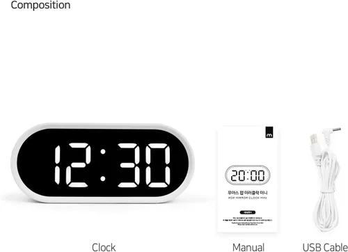 Miniatura 8 de mooas Reloj despertador digital Pop Mirror, reloj de escritorio LED rosa con luz nocturna, repetición, temperatura, funciona