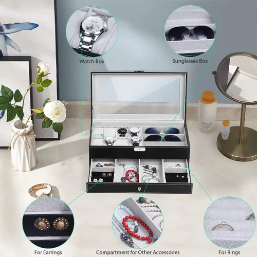 Miniatura 4 de TomCare Caja de reloj mejorada para reloj organizador de joyas caja de exhibición de joyas cajón de gafas de sol organizador de almacenamiento