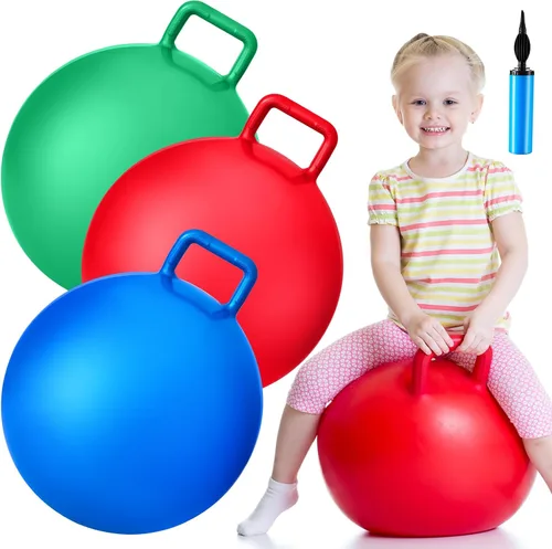 Miniatura 6 de Lewtemi 3 pelotas rebotadoras de 29 pulgadas con asa, bola de salto de tolva al aire libre y bomba de aire para ejercicio deportivo