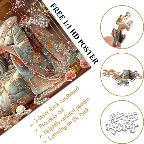 Miniatura 5 de PICKFORU Elegantes rompecabezas de geisha para adultos de 1000 piezas, rompecabezas retro con kimono de flor de cerezo, rompecabezas de arte japonés