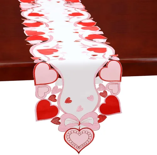 Camino de mesa bordado de corazón, aniversario de boda, propuestas de matrimonio, eventos románticos o fiestas (13 x 69 pulgadas)