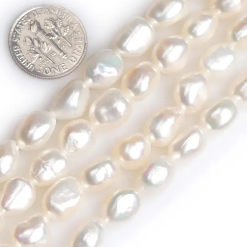 Miniatura 4 de Perlas cultivadas de agua dulce para hacer joyas, piedras preciosas naturales, semipreciosas, 8-9x10-0.433 in, blanco olivarío, 15" JOE FOREMAN