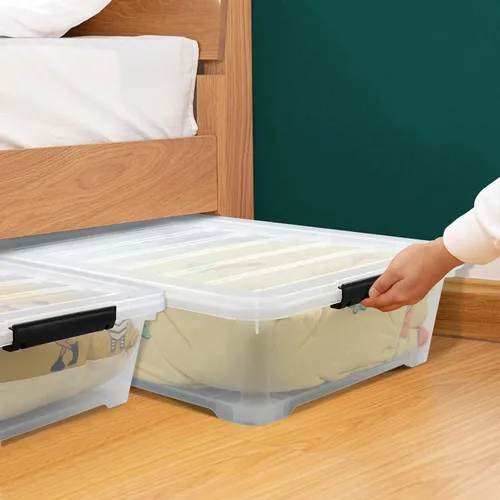 Miniatura 6 de Zopnny Paquete de 3 cajas de almacenamiento de plástico de 40 cuartos de galón, contenedor de almacenamiento grande transparente debajo de la cama