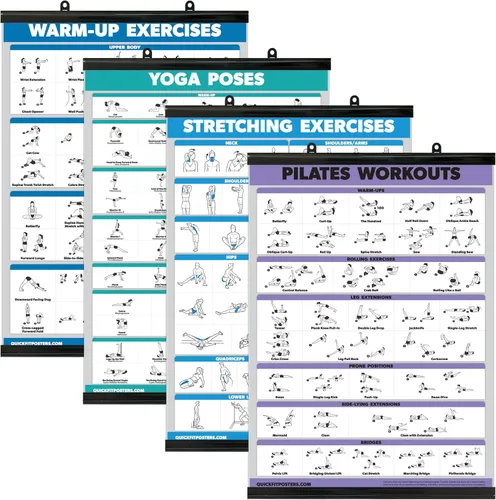 Miniatura 7 de Palace Learning Paquete de 4 – Entrenamientos de calentamiento y yoga + ejercicios de estiramiento y pilates – Juego de 4 gráficos laminados