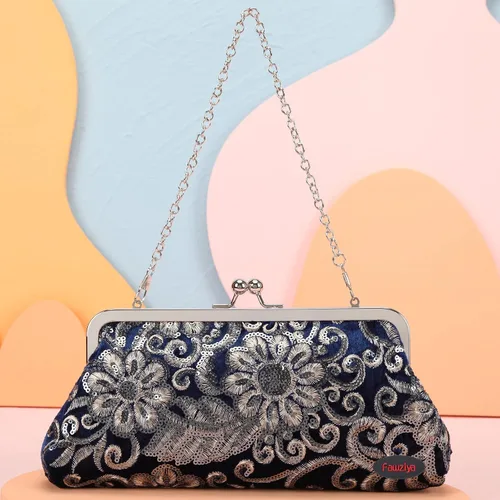 Miniatura 8 de Fawziya Bolsos de noche con lentejuelas bordadas de terciopelo con cierre de beso