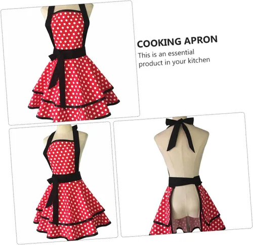 Miniatura 7 de BESPORTBLE Delantal de cocina de algodón con patrón de puntos de doble capa con correa para el cuello, delantal reutilizable para hombres y mujeres
