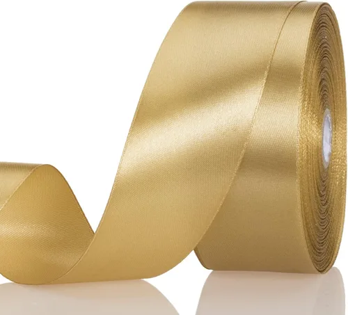 YASEO Cinta de satén sólido dorado Champaign de 1 1/2 pulgadas, cinta de tela artesanal de 50 yardas para envolver regalos, ramos florales,