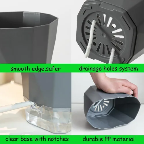 Miniatura 3 de Paquete de 6 macetas de plástico de 5 pulgadas con autorriego para interiores, modernas macetas decorativas para suculentas, aloe, hierbas, violetas