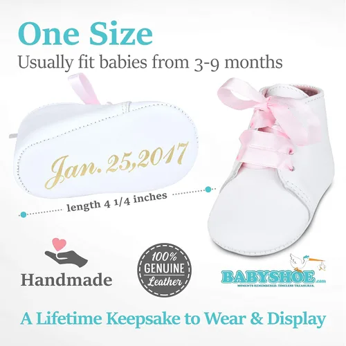 Miniatura 6 de BabyShoe - Zapatos de bautizo personalizados para niña Bautismo revelación de género suave recién nacido con cordones rosa recién nacido con nombre