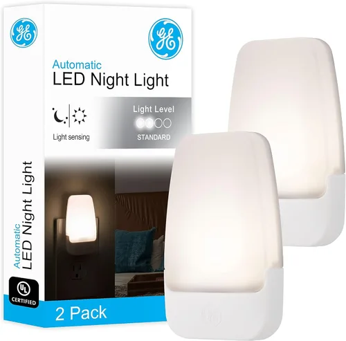 GE Luz nocturna LED, enchufable, sensor de atardecer a amanecer, blanco cálido, iluminación ambiental, luz nocturna ideal para niños y adultos, para