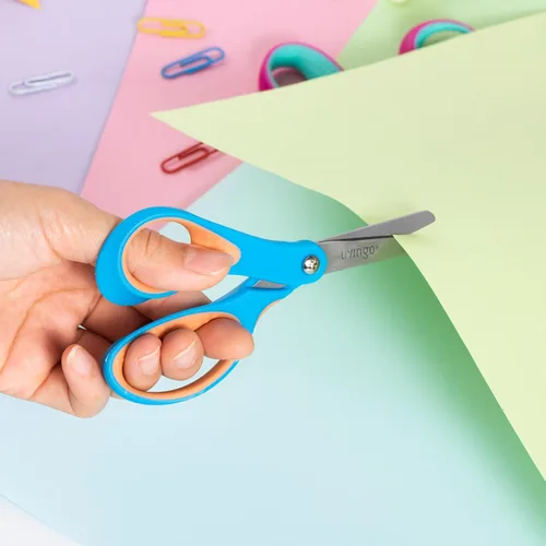 Miniatura 5 de LIVINGO Tijeras para zurdos para niños: Tijeras de punta redonda de seguridad para niños pequeños, para manualidades escolares, corte de papel
