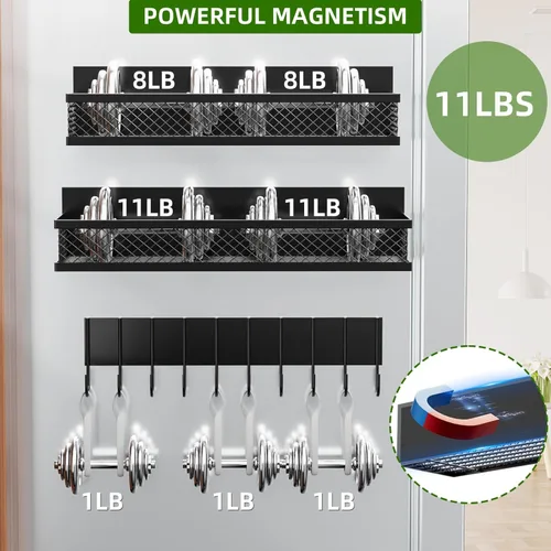 Miniatura 2 de Estante magnético para especias para refrigerador, paquete de 3 estantes magnéticos para refrigerador, cesta magnética móvil se utiliza para Negro