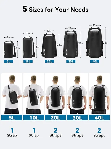 Miniatura 2 de HEETA - Bolsa seca impermeable para mujeres y hombres (versión actualizada) 5 L/10 L/20 L/30 L/40 L, bolsa de almacenamiento seca ligera con parte