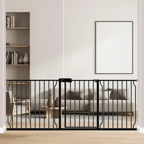 Miniatura 14 de ALLAIBB - Puerta de seguridad extra ancha con montaje a presión para niños, con pasillo para niños pequeños, niños, mascotas y perros, tensión Blanco