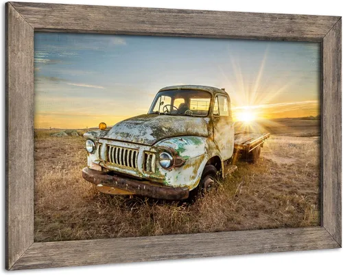 Miniatura 13 de Lienzo decorativo para pared de automóvil oxidado: cuadros de camiones viejos impresos en lienzo para dormitorio