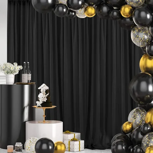 Miniatura 7 de PARTISKY Cortinas de telón de fondo de gasa negra de 10 x 7 pies, cortinas de fotos de tela transparente sin arrugas para boda, ceremonia, arco