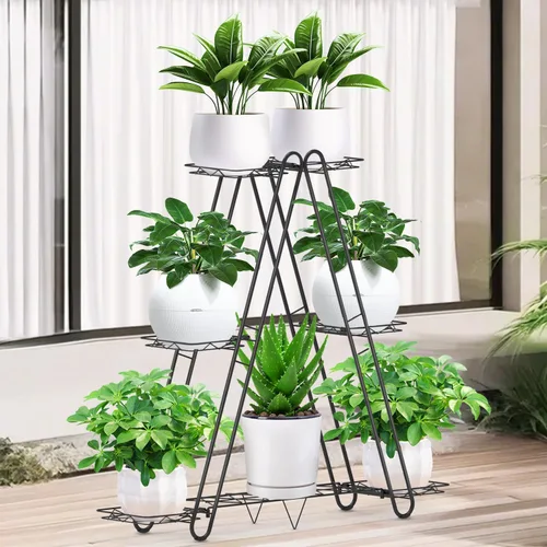 Miniatura 3 de DiiKoo Soporte de Metal Resistente para Plantas, Estantería y Estante de Plantas para Interior y Exterior - 3 Niveles 7 Macetas, Soporte