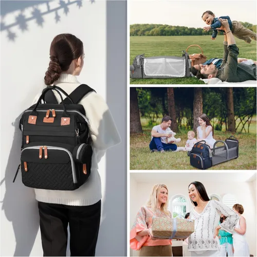 Miniatura 6 de Bolsa de pañales con estación de cambio, bolsa de bebé de viaje multifuncional, tote de bebé impermeable, bolsa de mamá de gran capacidad, mochila