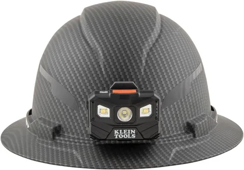 Miniatura 6 de Klein Tools 60346 Casco de seguridad, ala completa sin ventilación, clase E, patrón KARBN premium, lámpara recargable, banda para el sudor acolchada