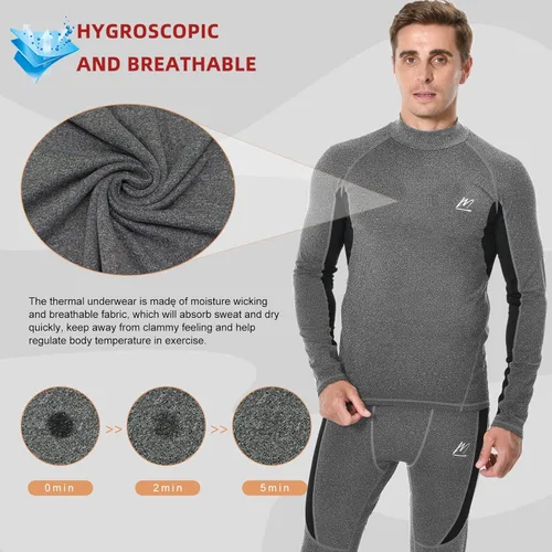 Miniatura 2 de Men's Fleece Lined Long Johns Base Layer Set Top Bottom for Ski Running Cold Weather