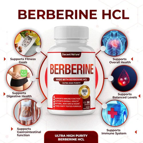 Miniatura 3 de Suplemento de berberina de 1800 mg – Berberina HCl de primera calidad 97% de alta pureza, apoya el sistema inmunológico, clorhidrato y extracto