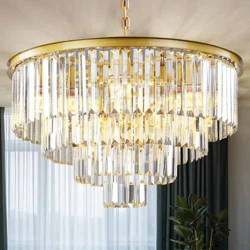 Miniatura 10 de Candelabro rectangular dorado de 31.5 pulgadas – Colgante de cristal moderno de lujo de 8 luces con altura ajustable, lámpara para comedor, isla