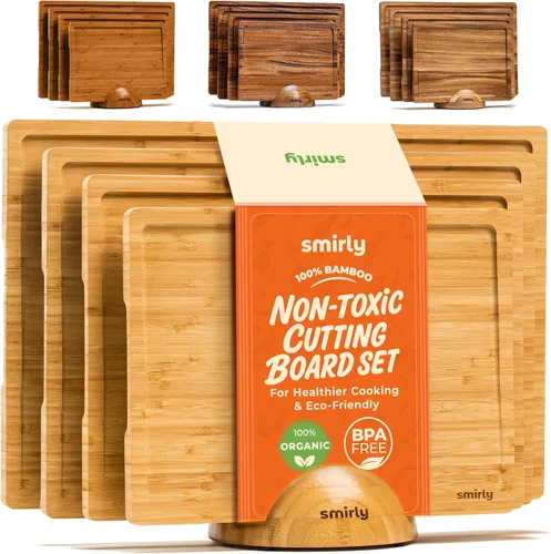 Miniatura 20 de SMIRLY - Tabla de corte grande de acacia para cocina: tabla de cortar de madera grande con ranura para jugos, tablas de cortar de madera para 15