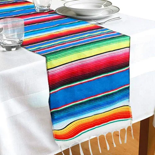 Camino de mesa mexicano de 14 x 84 pulgadas, camino de mesa de serape mexicano para decoración de bodas y fiestas mexicanas, camino de mesa de