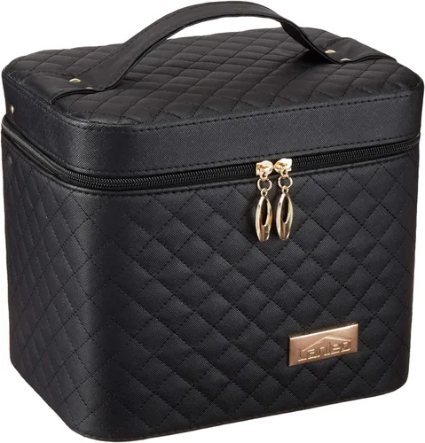 Miniatura 2 de Sooyee Bolsa de maquillaje con espejo, organizador de maquillaje, bolsa de viaje para cosméticos con bandeja plegable, bolsas de cosméticos