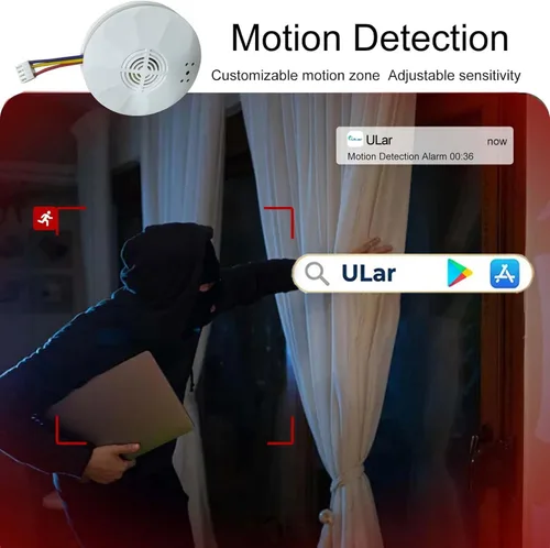 Miniatura 4 de Cámara oculta 4K Ultra WiFi, cámaras con forma de detector de humo con visión nocturna clara, batería recargable de 800 mAh, grabación de video