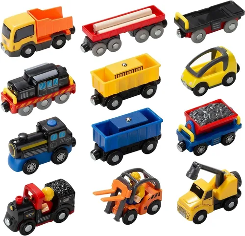 Miniatura 11 de Giant bean Juego de 117 piezas de tren Busy Port City para niños, juego de vías de tren de madera ampliables y cambiables, juguete grande de Navidad