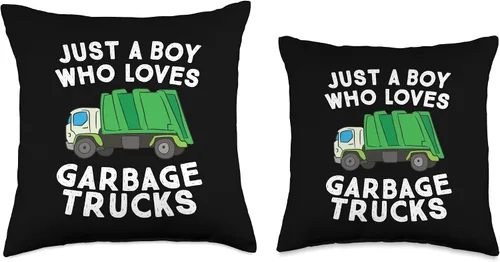 Miniatura 3 de Divertido camión de basura regalos y camisetas Just A Boy Who Loves basura camiones tiro almohada, 15.7 x 15.7 in, multicolor