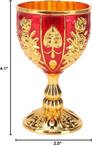 Miniatura 10 de Cáliz dorado vintage dorado de 4 pulgadas, aleación de zinc sólida retro en relieve, elegante taza de proxeneta para banquete de fiesta, 4.1 x 2.5