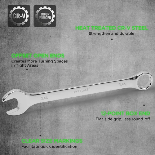 Miniatura 3 de SWANLAKE GARDEN TOOLS Juego de llaves SAE de 15 piezas, juego de llaves combinadas premium con muesca en V, SAE de 1/4" a 1", par máximo, 12 puntos