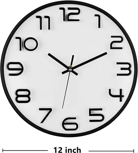 Miniatura 5 de WOOPHEN Reloj de pared silencioso de 12 pulgadas, funciona con pilas, reloj de pared de cuarzo de calidad, moderno, decorativo, para dormitorio