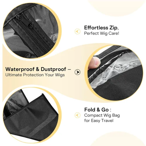 Miniatura 2 de VARIPOWDER 10 bolsas de almacenamiento para pelucas con colgador de extensiones de cabello para múltiples pelucas, bolsa de pelucas a prueba de Negro