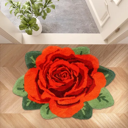 USTIDE - Alfombra Rosa Esponjosa, Alfombra de Baño de Rosa Suave hecha a Mano, Alfombra de Puerta Moderna, Alfombras de Felpa Lavable, Alfombra de