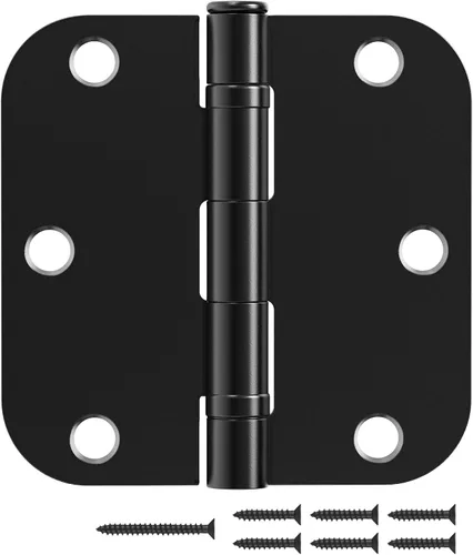 Miniatura 10 de 30 paquetes de bisagras de puerta mate negro de 3.5 x 3.5 pulgadas con radio de 5/8, bisagras interiores resistentes redondeadas para puertas, Negro