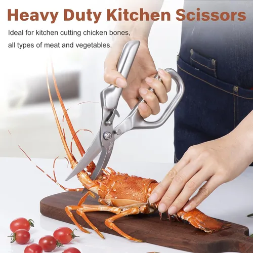 Miniatura 6 de LIVINGO Tijeras de cocina - Tijeras de aves de corral resistentes de corte afilado para huesos de pollo, carne, vegetales, multiusos de acero