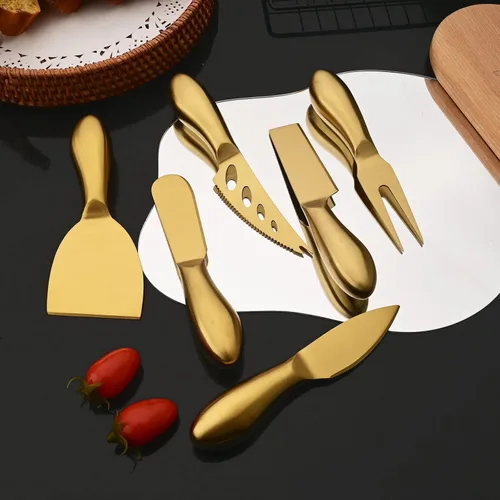 Miniatura 5 de JASHII Juego de 6 cuchillos esparcidores de mantequilla de queso dorado, juego de espátula de mermelada de una sola pieza, juego de cuchillos