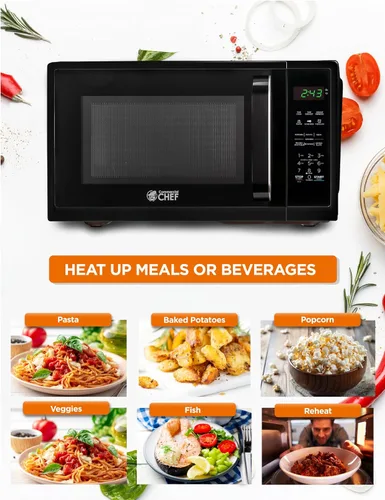 Miniatura 2 de Horno microondas COUNTERTOP de 0.9 pies cúbicos de Commercial CHEF con 10 niveles de potencia, microondas pequeño con asa de agarre, horno Negro