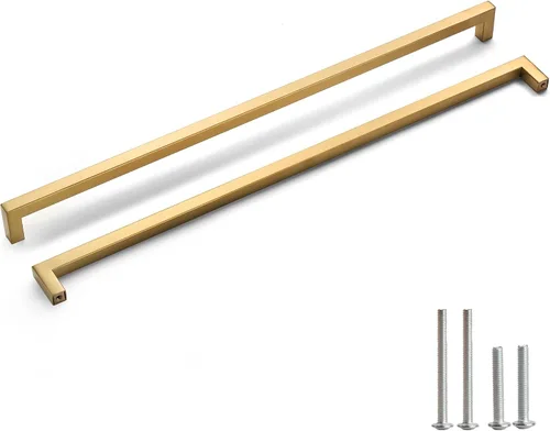 Miniatura 22 de Tiradores para gabinete dorados, manijas cuadradas para cajones, paquete de 2, manijas de acero inoxidable para cocina de 13-4/5 pulgadas, herrajes
