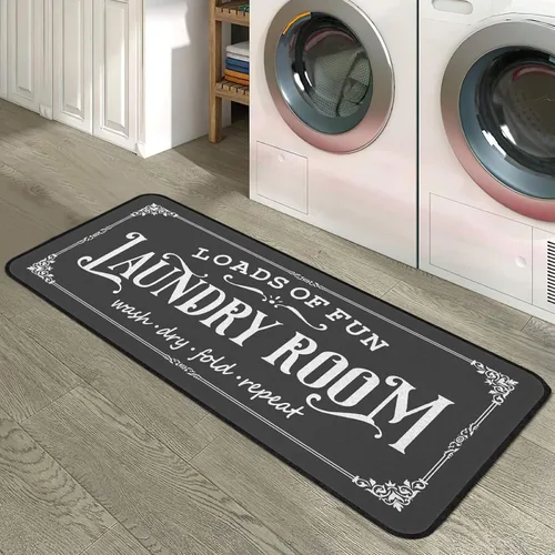 Miniatura 9 de Alfombra de lavandería de 20 x 47 pulgadas, antideslizante, para cocina, baño, pasillo, lavandería, decoración de habitación, color negro