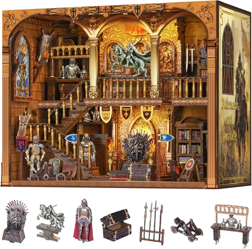Miniatura 11 de Kit miniatura de la catedral perdida – Kit de casa en miniatura para adultos, adolescentes, casa de muñecas, estantería de libros con luz LED