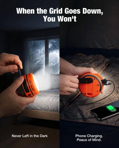 Miniatura 2 de THORFIRE - Linterna de campamento de manivela de mano, 2 unidades, luz LED plegable 2 en 1 recargable por USB, supervivencia de emergencia por