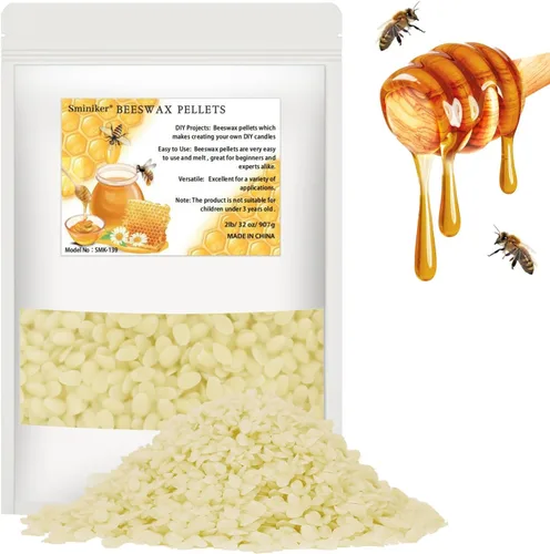 Pellets de cera de abeja de 2 libras para hacer velas, pellets de cera de abeja orgánica para piel, cuentas de cera de abeja, cera de abejas a