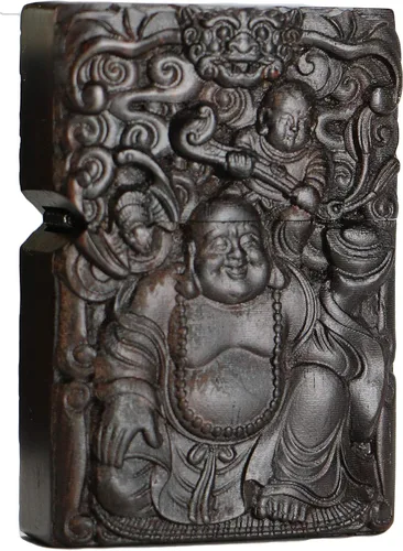Miniatura 38 de Carcasa exterior tallada en madera negra de ébano natural para kit de inserción Zippo (Kwan Yin Goddess Dragon Phoenix)